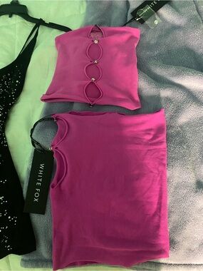 White Fox Hot Pink Ring-Detail Two-Piece Set